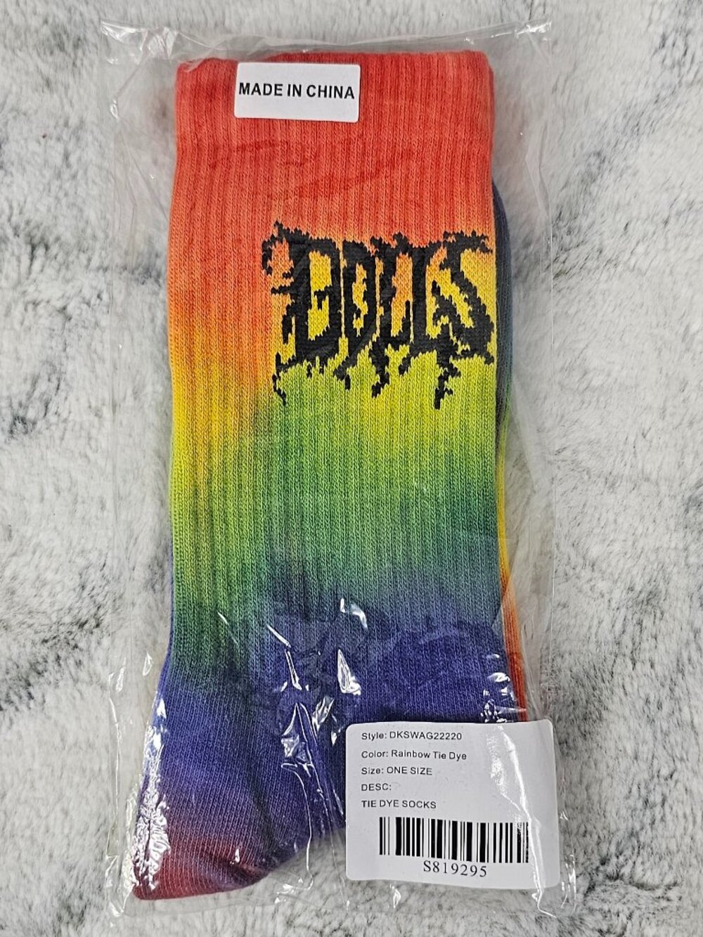 Dolls Kill Rainbow Tie Dye Merch Crew Socks One Size 7-9 Logo Graphic ROYGBIV